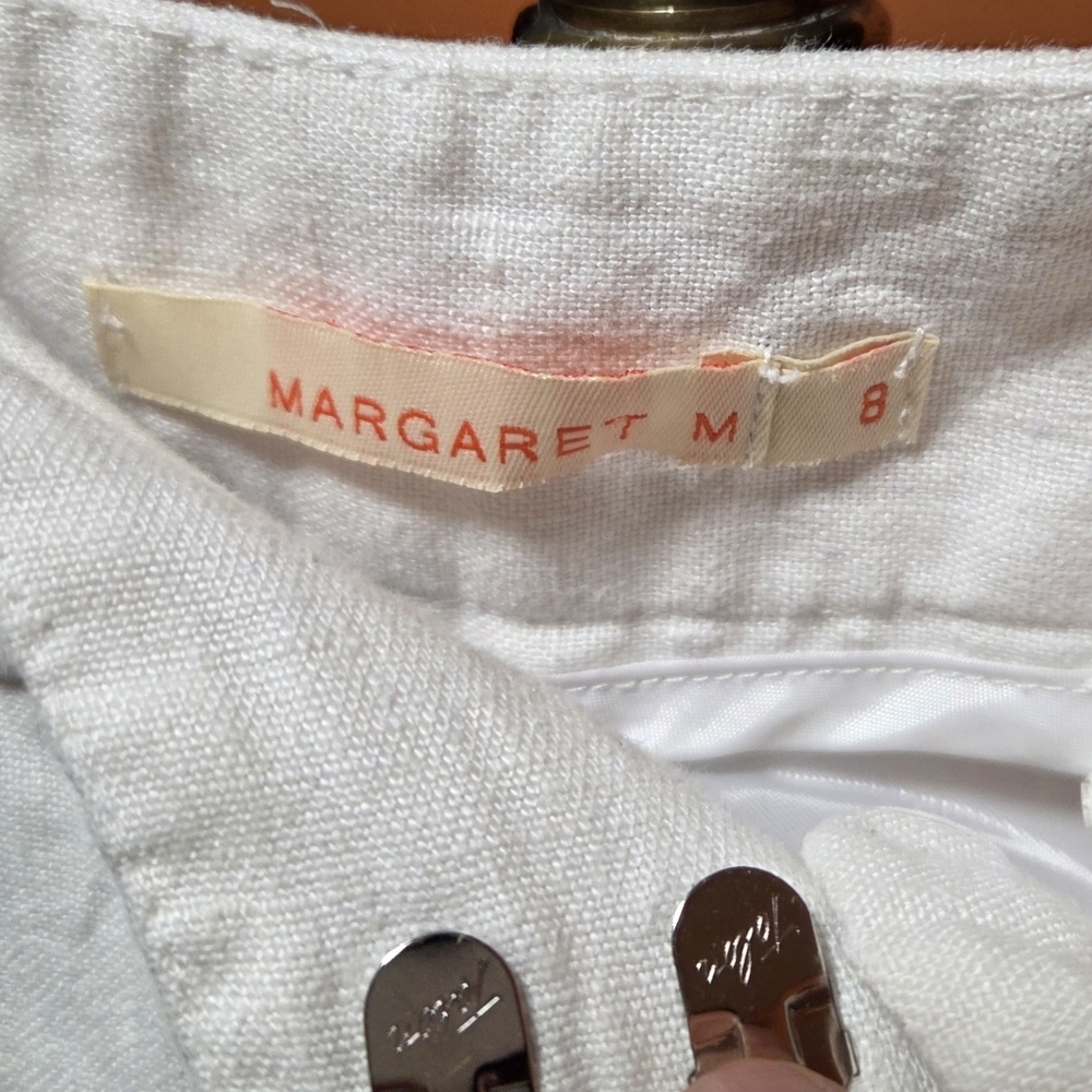 Margaret M Lined Wide Leg White Linen Pants Size 8 - Picture 4 of 5